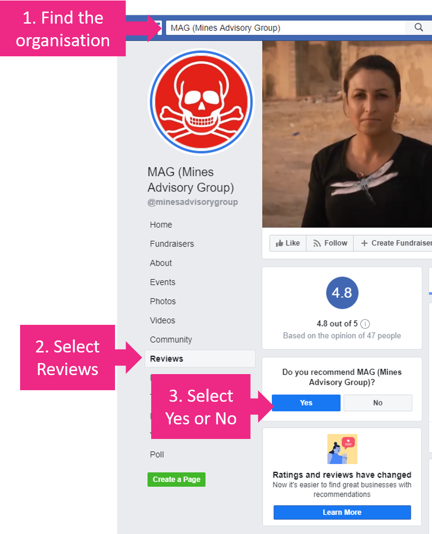 How to give a Facebook Review - steps 1 to 3