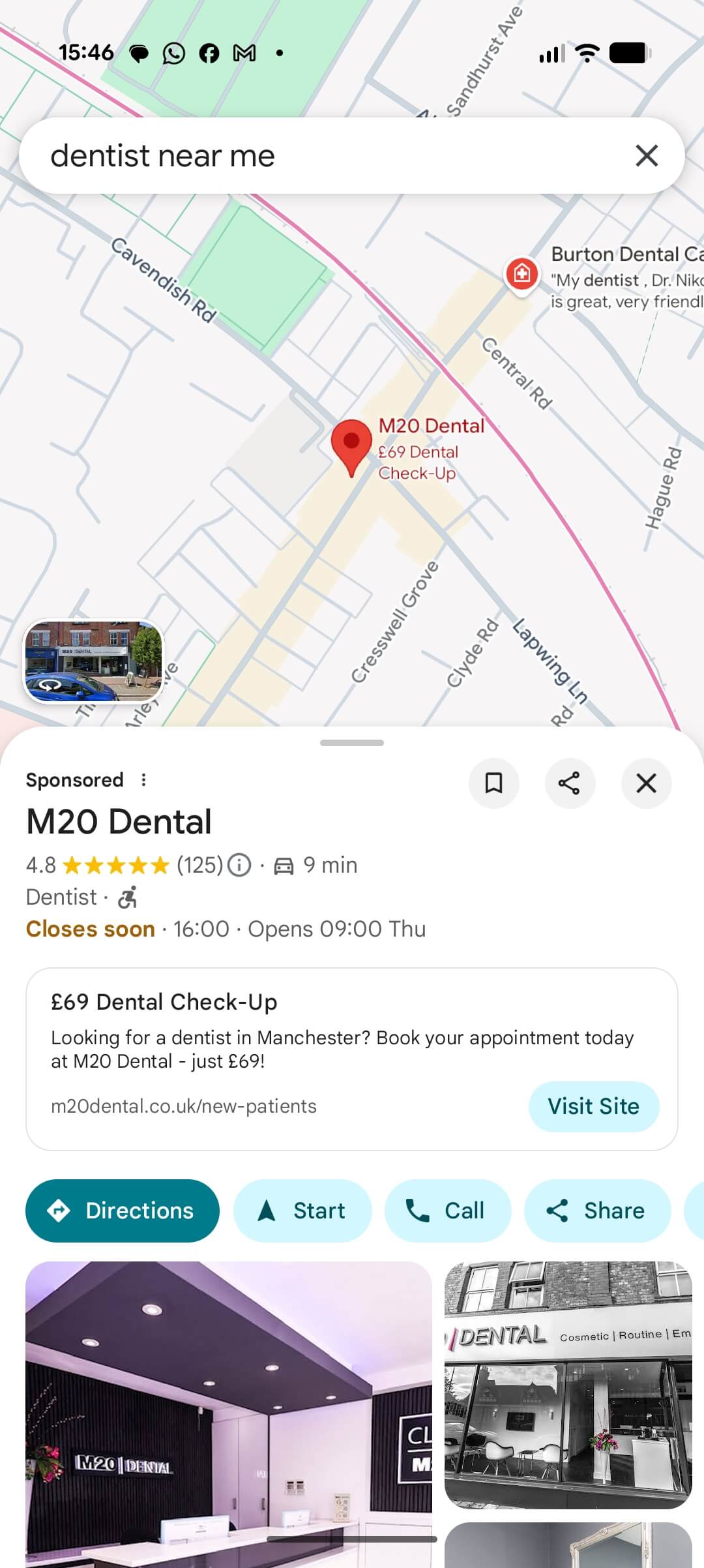 Sponsored ad in Google Maps - highlighting the advertisers Google Business Profile