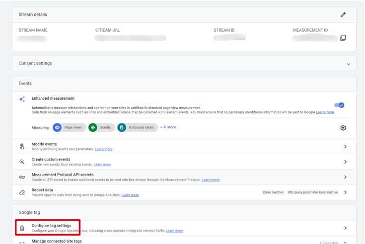 Find configure tag settings